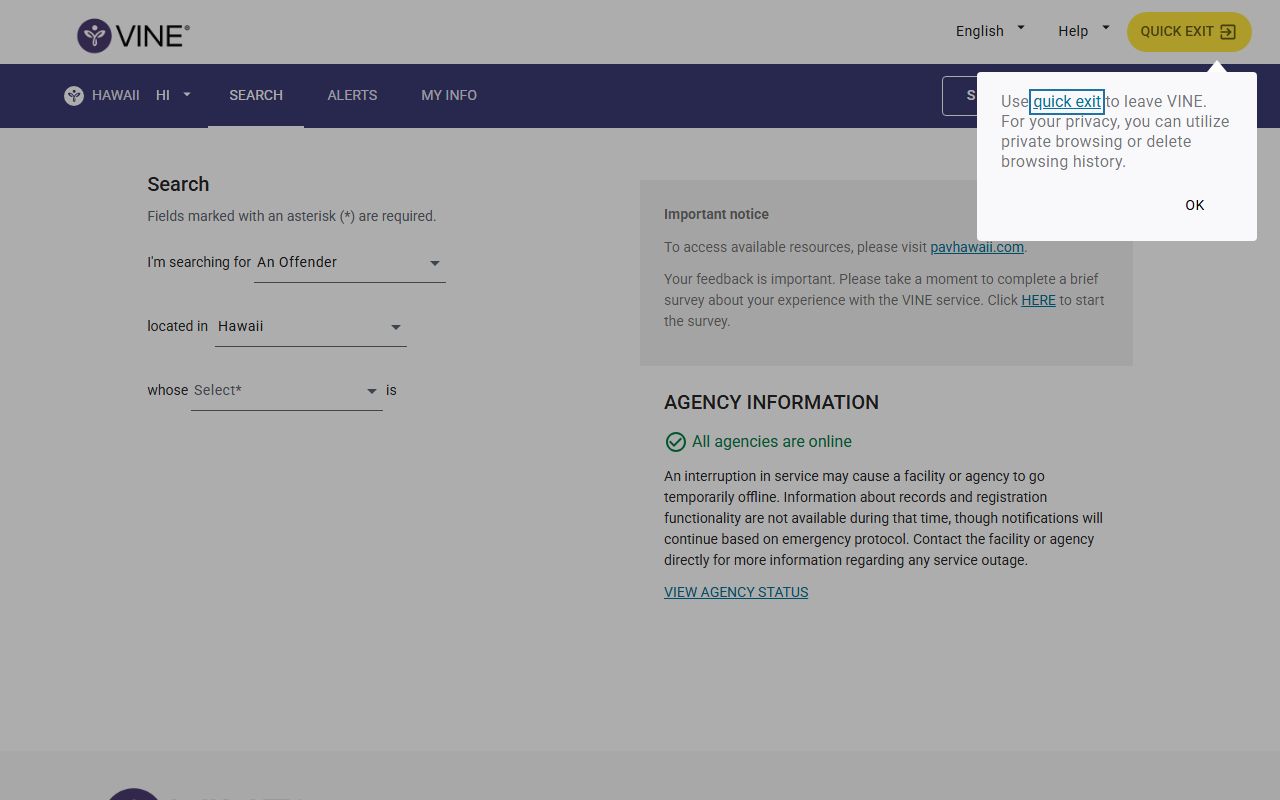 Hawaii County inmate population VINELink custody search