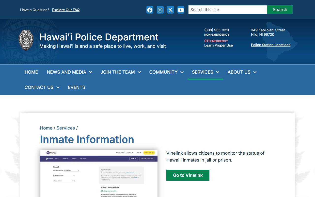 Hawaii County inmate records HPD inmate information page