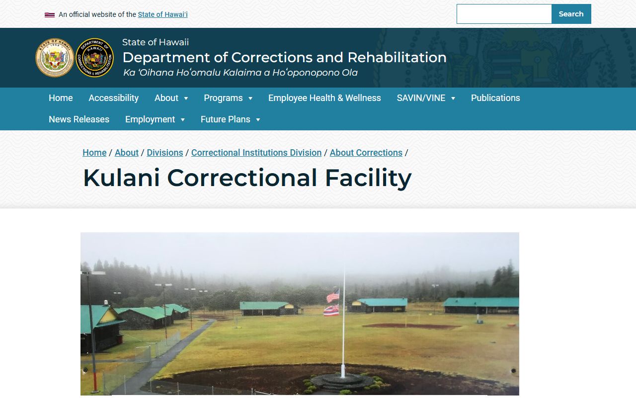 Kulani Correctional Facility inmate search and state prison information page